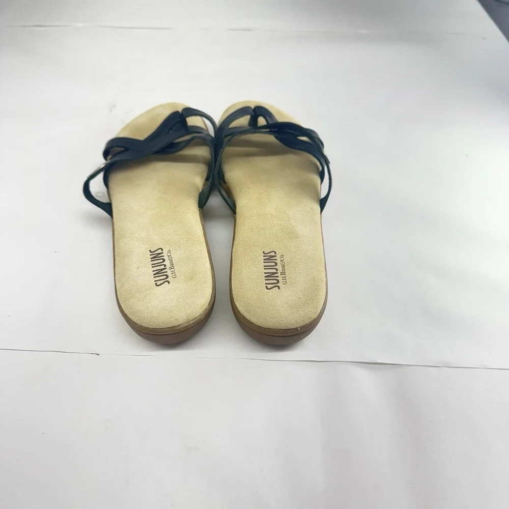 Bass Sunjuns Womens Black Leather Slip On Thong Sandals 9M